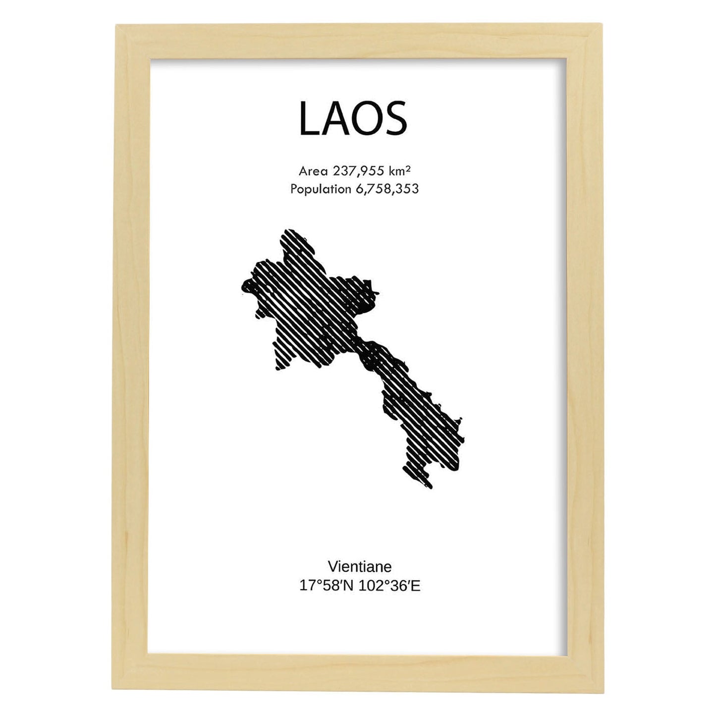 Poster de Laos. Láminas de paises y continentes del mundo.-Artwork-Nacnic-A3-Marco Madera clara-Nacnic Estudio SL