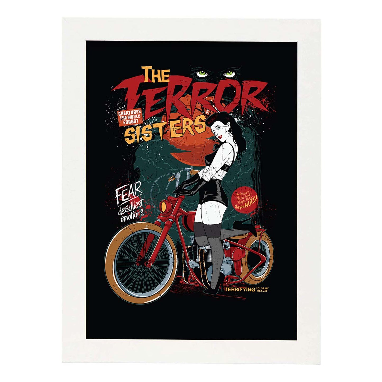 Poster de Las hermanas del terror. Lámina decorativa de diseño.-Artwork-Nacnic-A3-Marco Blanco-Nacnic Estudio SL