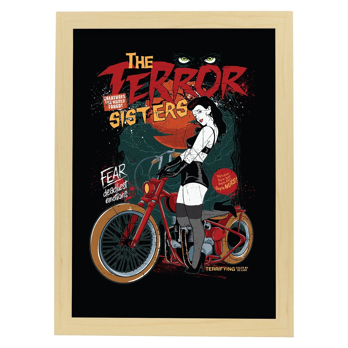 Poster de Las hermanas del terror. Lámina decorativa de diseño.-Artwork-Nacnic-A3-Marco Madera clara-Nacnic Estudio SL