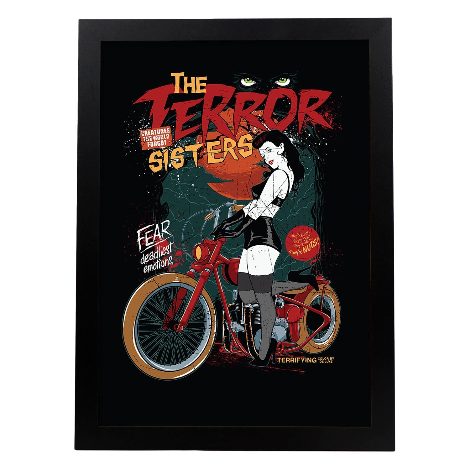 Poster de Las hermanas del terror. Lámina decorativa de diseño.-Artwork-Nacnic-A3-Marco Negro-Nacnic Estudio SL