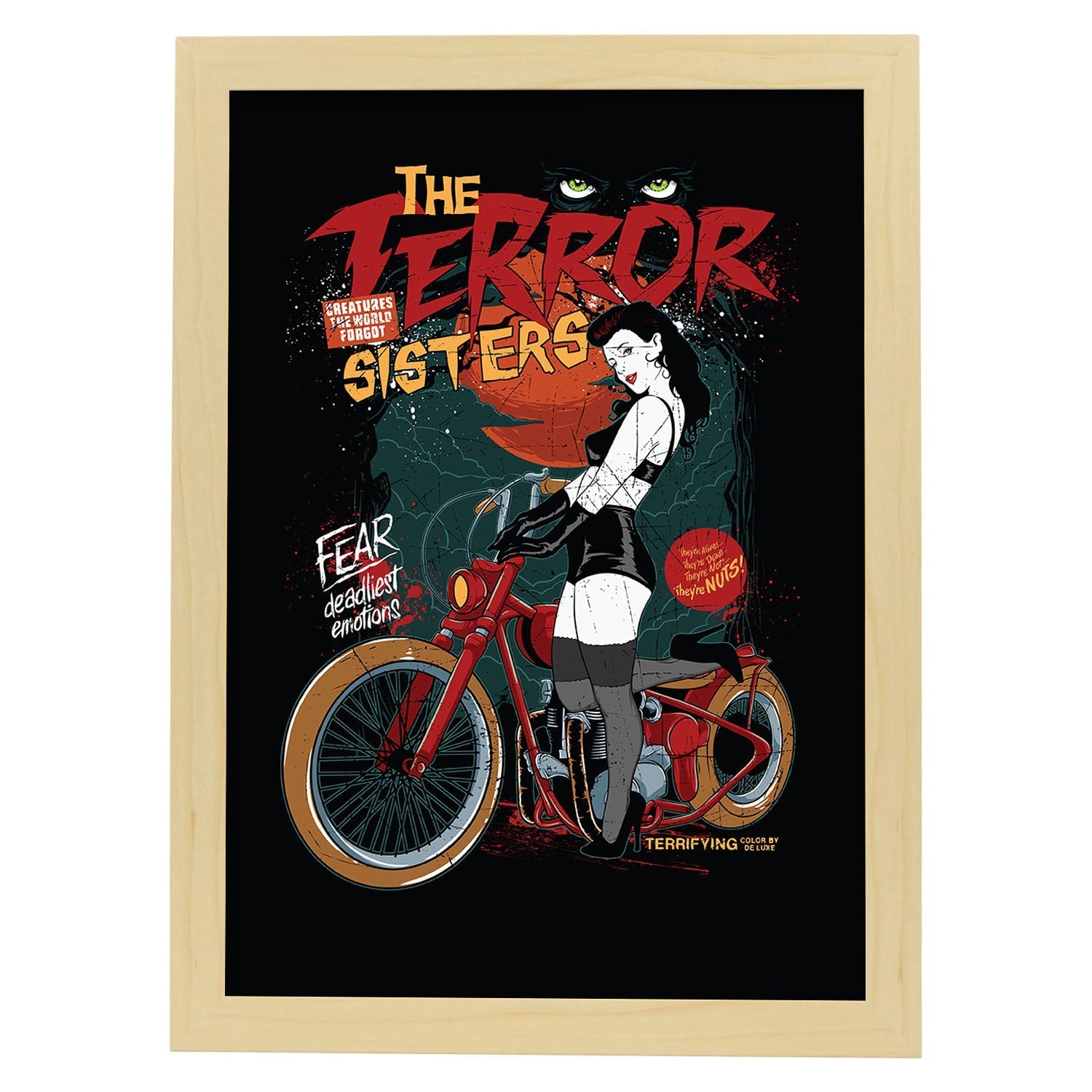Poster de Las hermanas del terror. Lámina decorativa de diseño.-Artwork-Nacnic-A4-Marco Madera clara-Nacnic Estudio SL