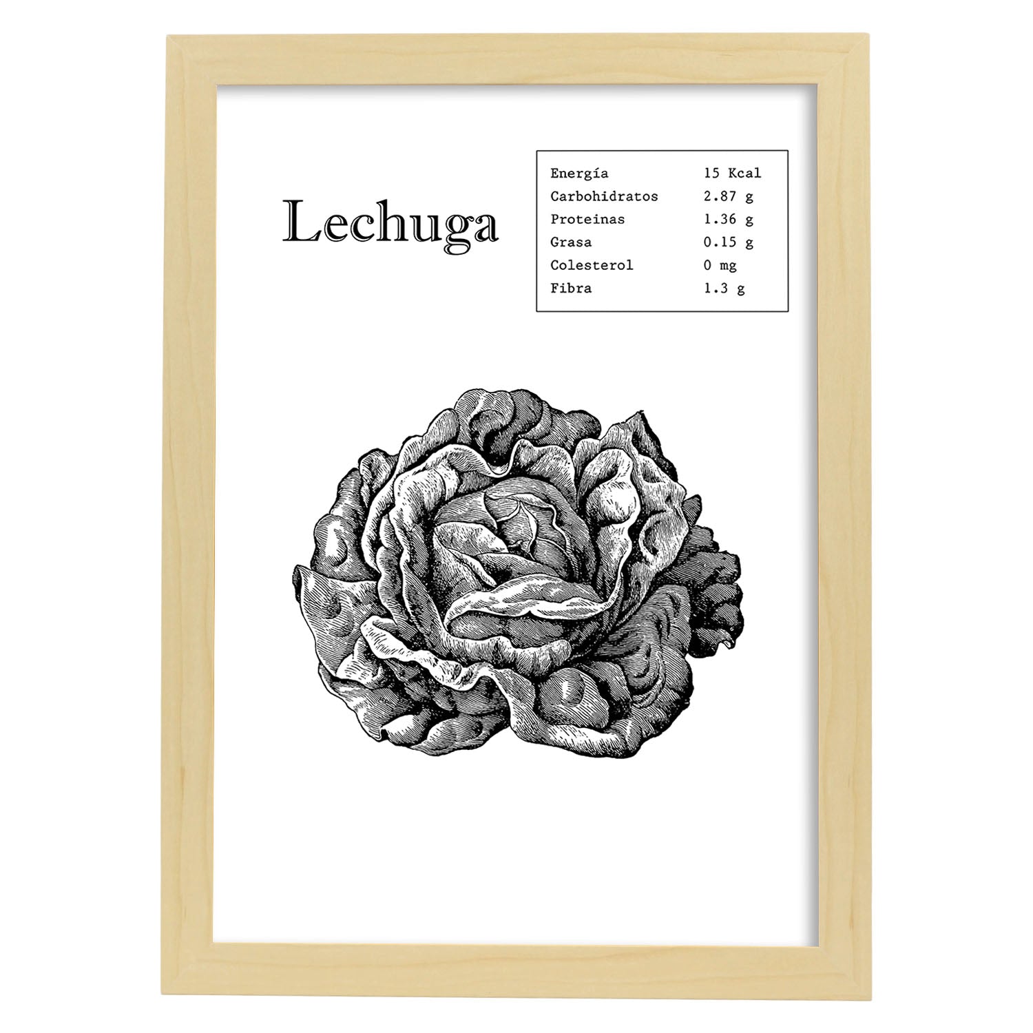 Poster de Lechuga. Láminas de frutas y verduras.-Artwork-Nacnic-A3-Marco Madera clara-Nacnic Estudio SL