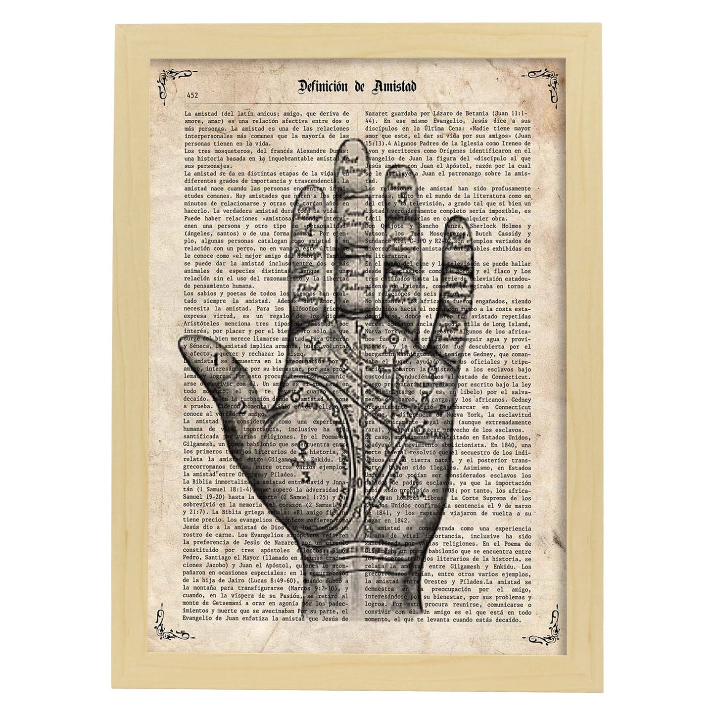 Poster de Lectura de mano.Láminas vintage para Posters con diseño vintage y definiciones.-Artwork-Nacnic-A3-Marco Madera clara-Nacnic Estudio SL