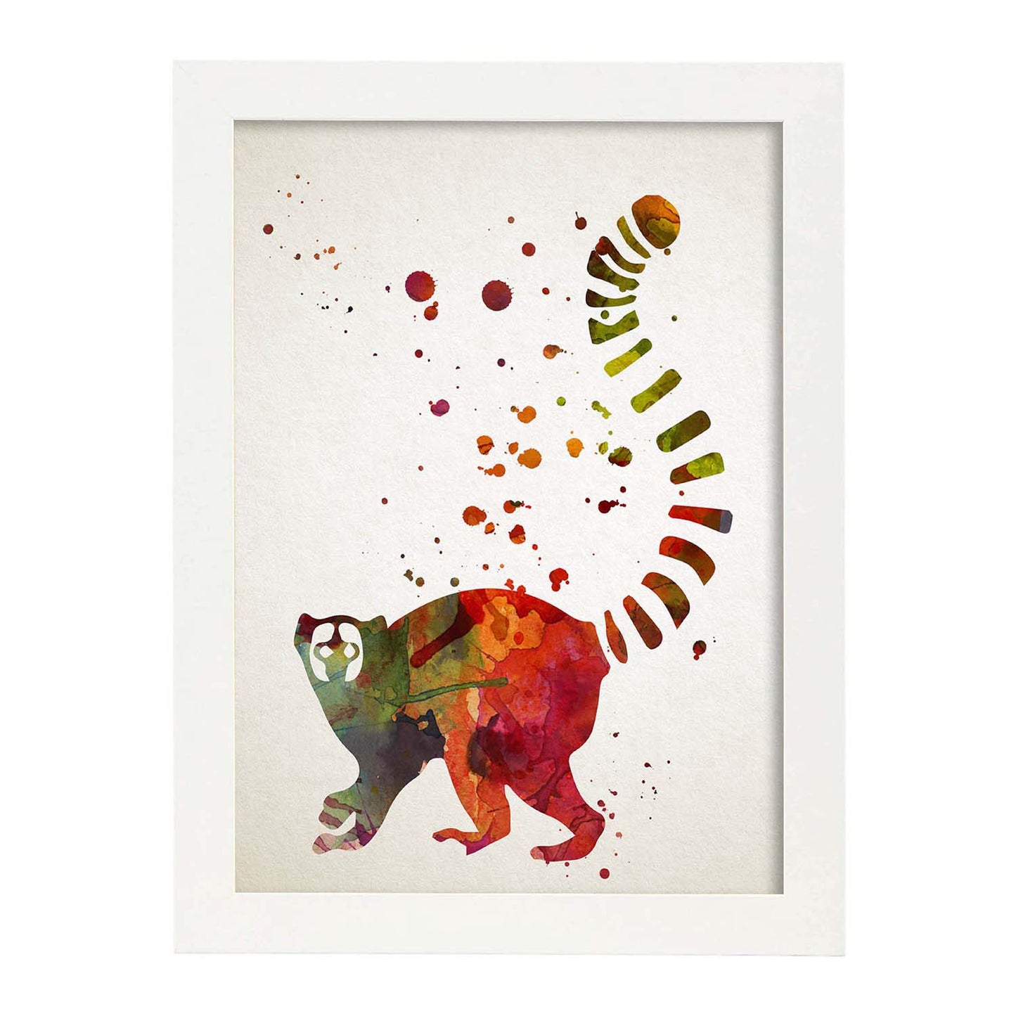 Poster de Lemur estilo acuarela. Láminas de animales con estilo acuarela-Artwork-Nacnic-A3-Marco Blanco-Nacnic Estudio SL