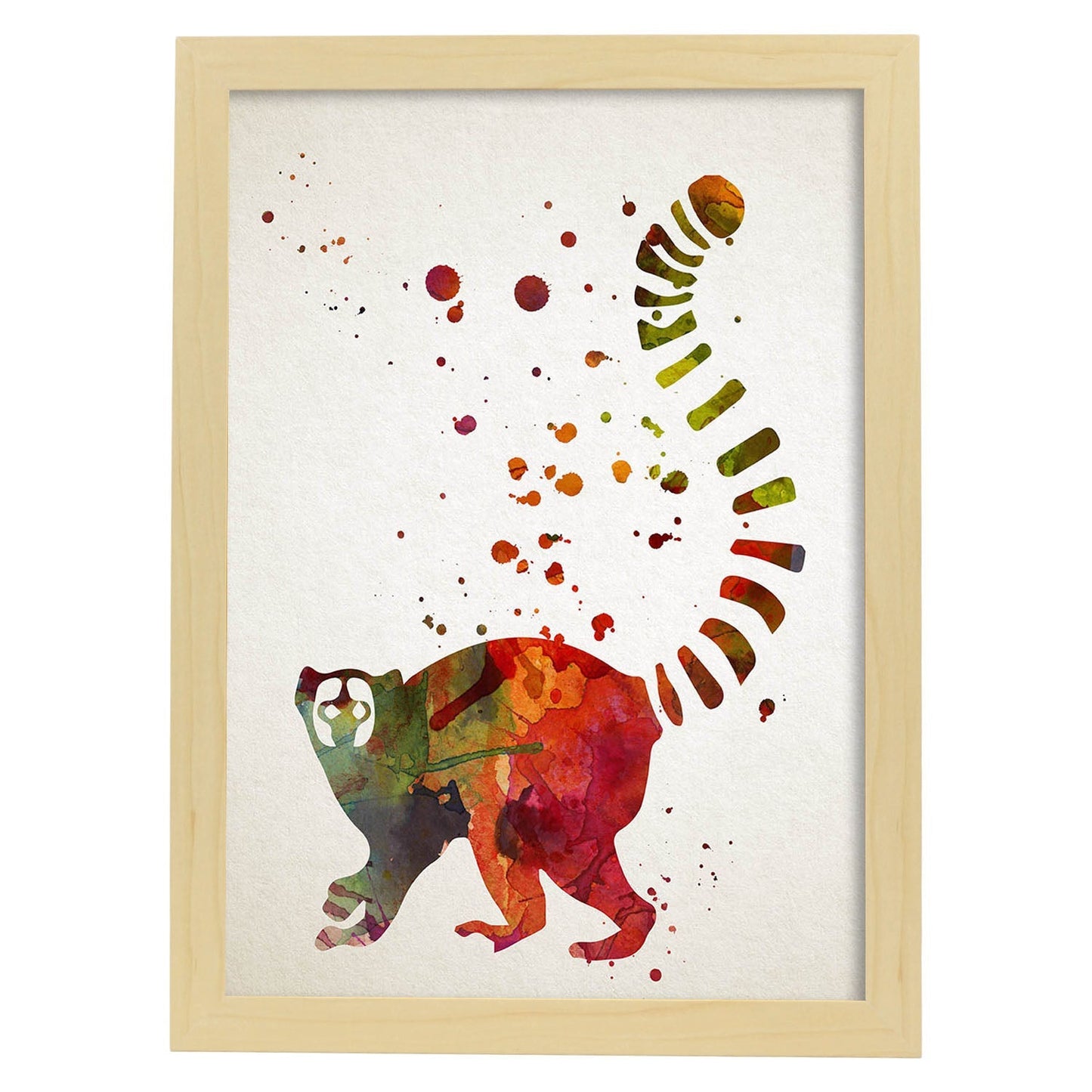 Poster de Lemur estilo acuarela. Láminas de animales con estilo acuarela-Artwork-Nacnic-A3-Marco Madera clara-Nacnic Estudio SL