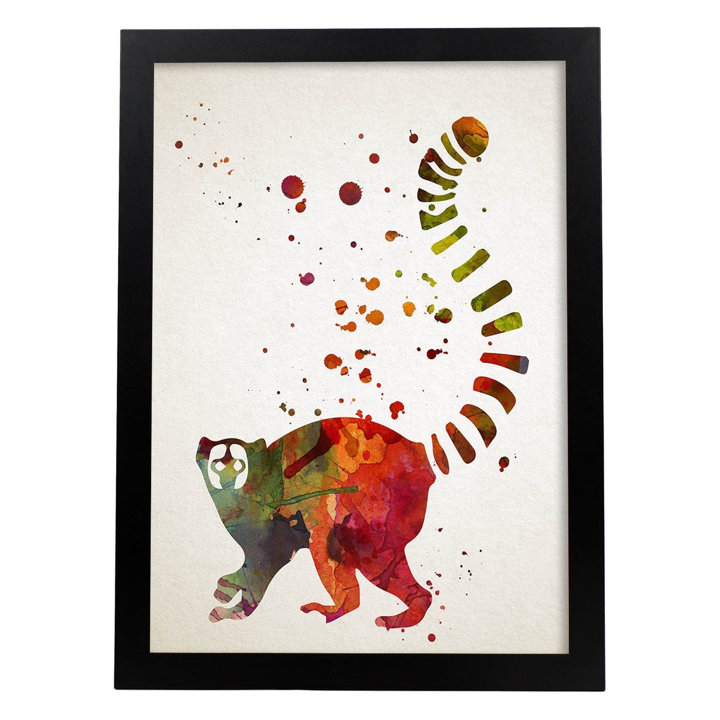 Poster de Lemur estilo acuarela. Láminas de animales con estilo acuarela-Artwork-Nacnic-A3-Marco Negro-Nacnic Estudio SL