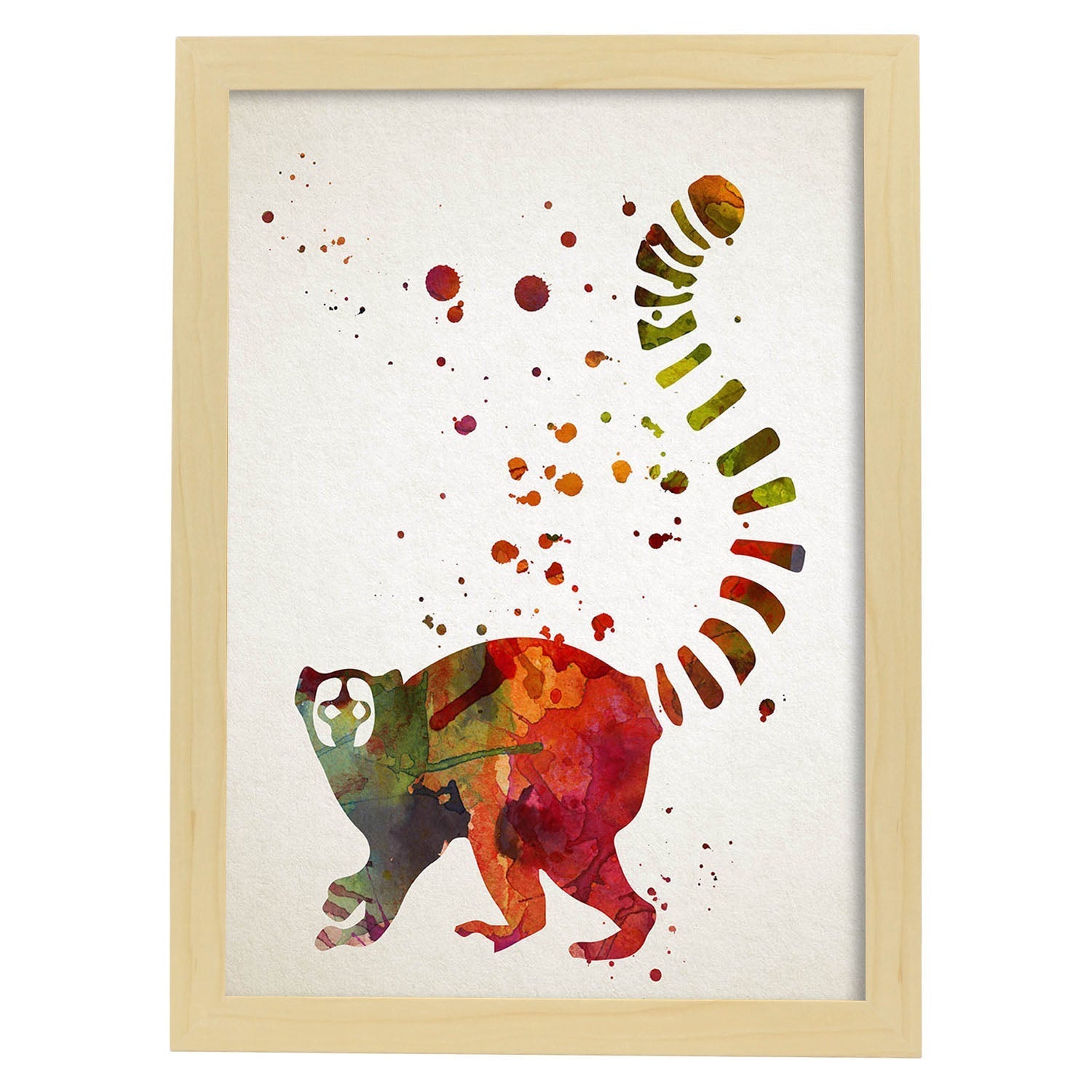 Poster de Lemur estilo acuarela. Láminas de animales con estilo acuarela-Artwork-Nacnic-A4-Marco Madera clara-Nacnic Estudio SL