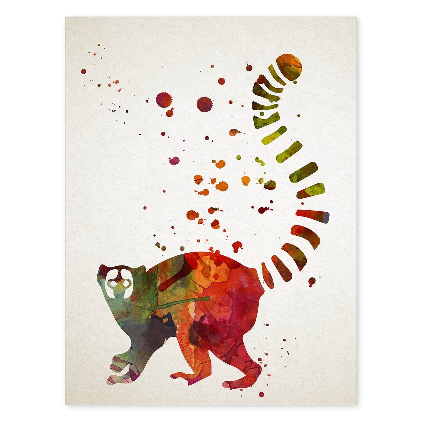 Poster de Lemur estilo acuarela. Láminas de animales con estilo acuarela-Artwork-Nacnic-A4-Sin marco-Nacnic Estudio SL