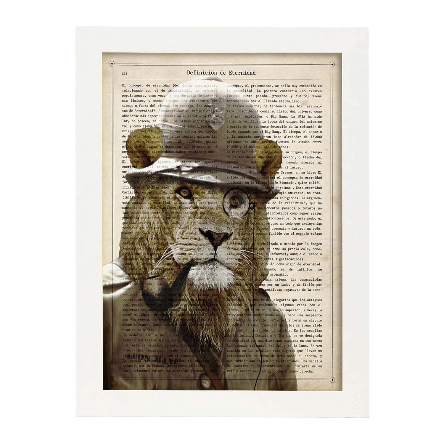 Poster de Leon de safari. Láminas de animales con definiciones. Ilustraciones de animales con textos.-Artwork-Nacnic-A3-Marco Blanco-Nacnic Estudio SL
