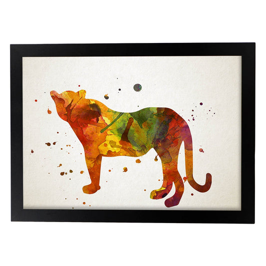 Poster de Leopardo estilo acuarela. Láminas de animales con estilo acuarela-Artwork-Nacnic-A4-Marco Negro-Nacnic Estudio SL