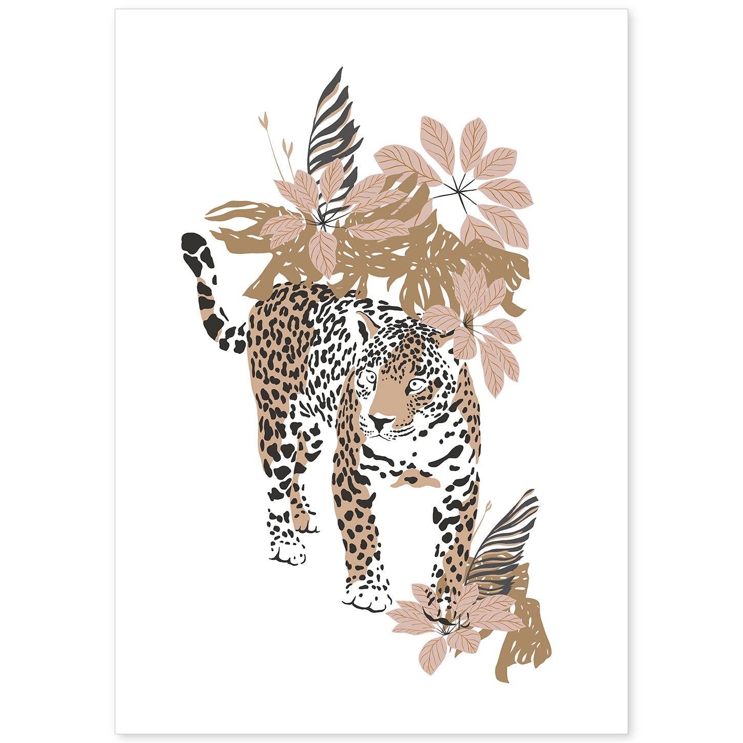 Poster de Leopardo. Lámina de animal de la jungla con flores y vegetación.-Artwork-Nacnic-A4-Sin marco-Nacnic Estudio SL