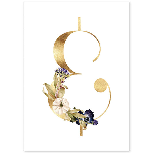 Poster de letra &. Lámina estilo Dorado Floral con imágenes del alfabeto.-Artwork-Nacnic-A4-Sin marco-Nacnic Estudio SL