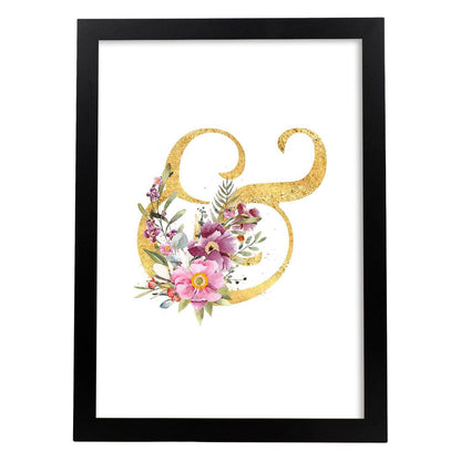 Poster de letra &. Lámina estilo Dorado Rosa con imágenes del alfabeto.-Artwork-Nacnic-A4-Marco Negro-Nacnic Estudio SL