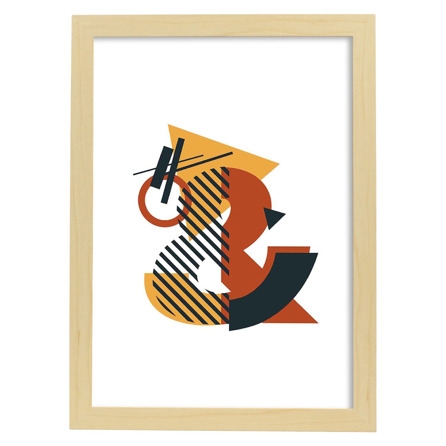 Poster de letra &. Lámina estilo Geometria con formas con imágenes del alfabeto.-Artwork-Nacnic-A3-Marco Madera clara-Nacnic Estudio SL