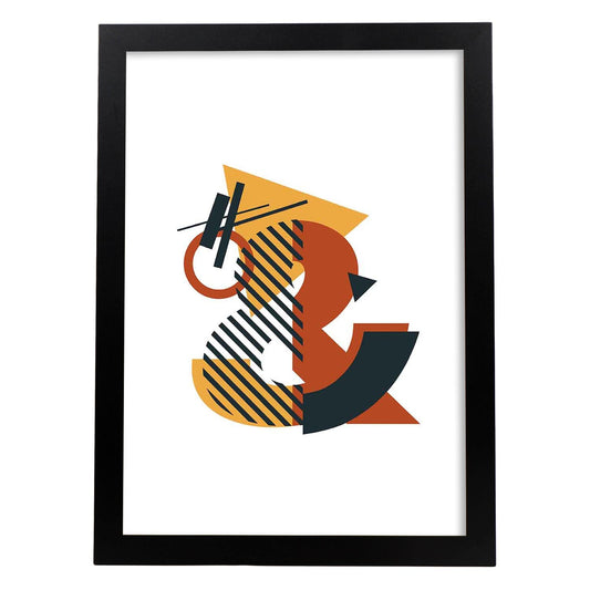 Poster de letra &. Lámina estilo Geometria con formas con imágenes del alfabeto.-Artwork-Nacnic-A4-Marco Negro-Nacnic Estudio SL