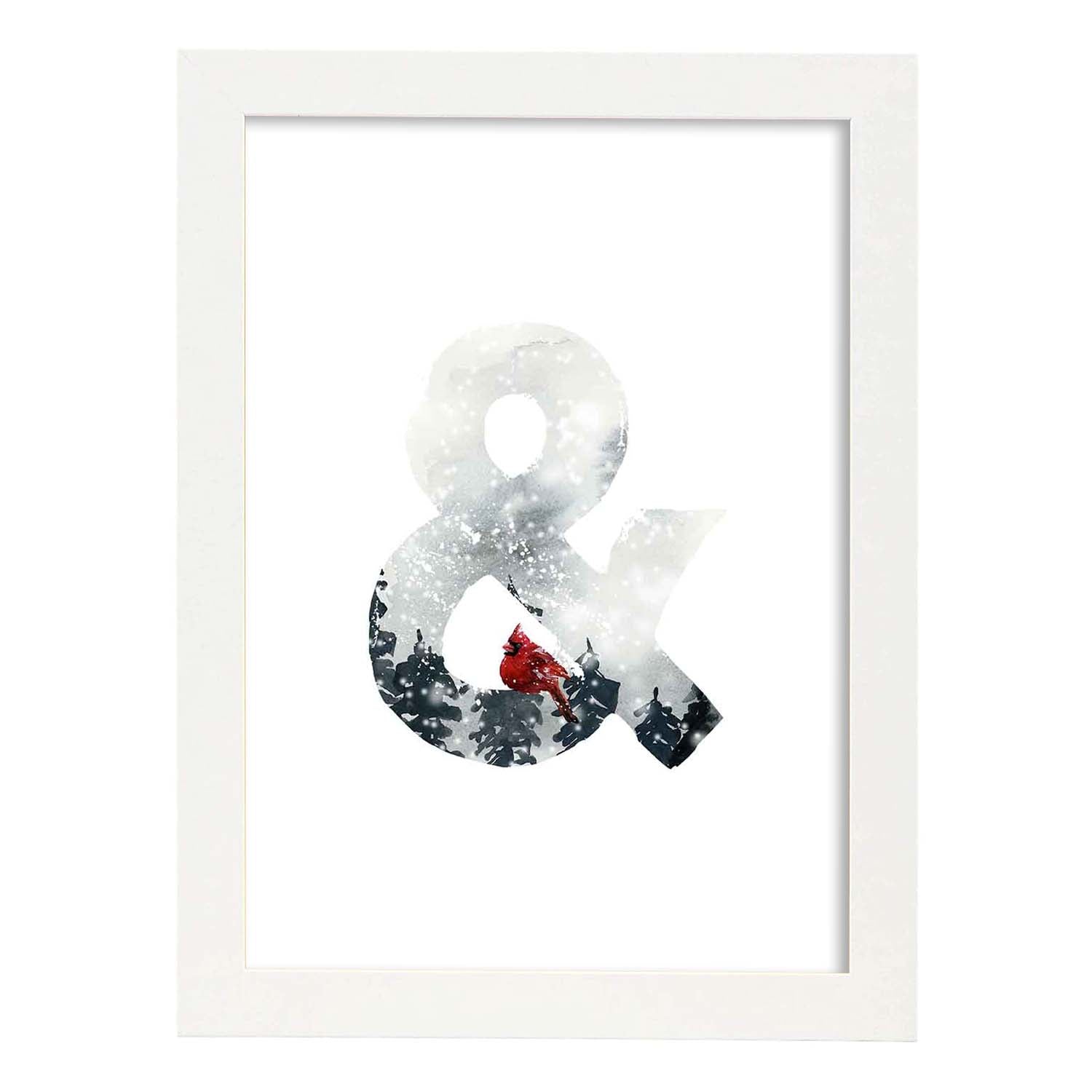 Poster de letra &. Lámina estilo Invierno con imágenes del alfabeto.-Artwork-Nacnic-A3-Marco Blanco-Nacnic Estudio SL