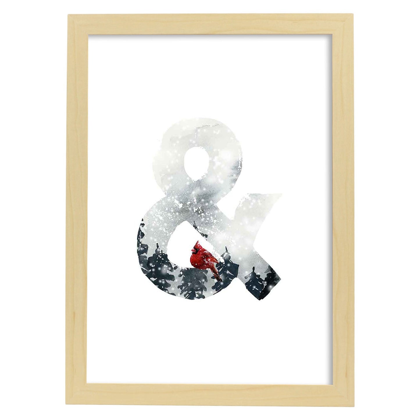 Poster de letra &. Lámina estilo Invierno con imágenes del alfabeto.-Artwork-Nacnic-A3-Marco Madera clara-Nacnic Estudio SL