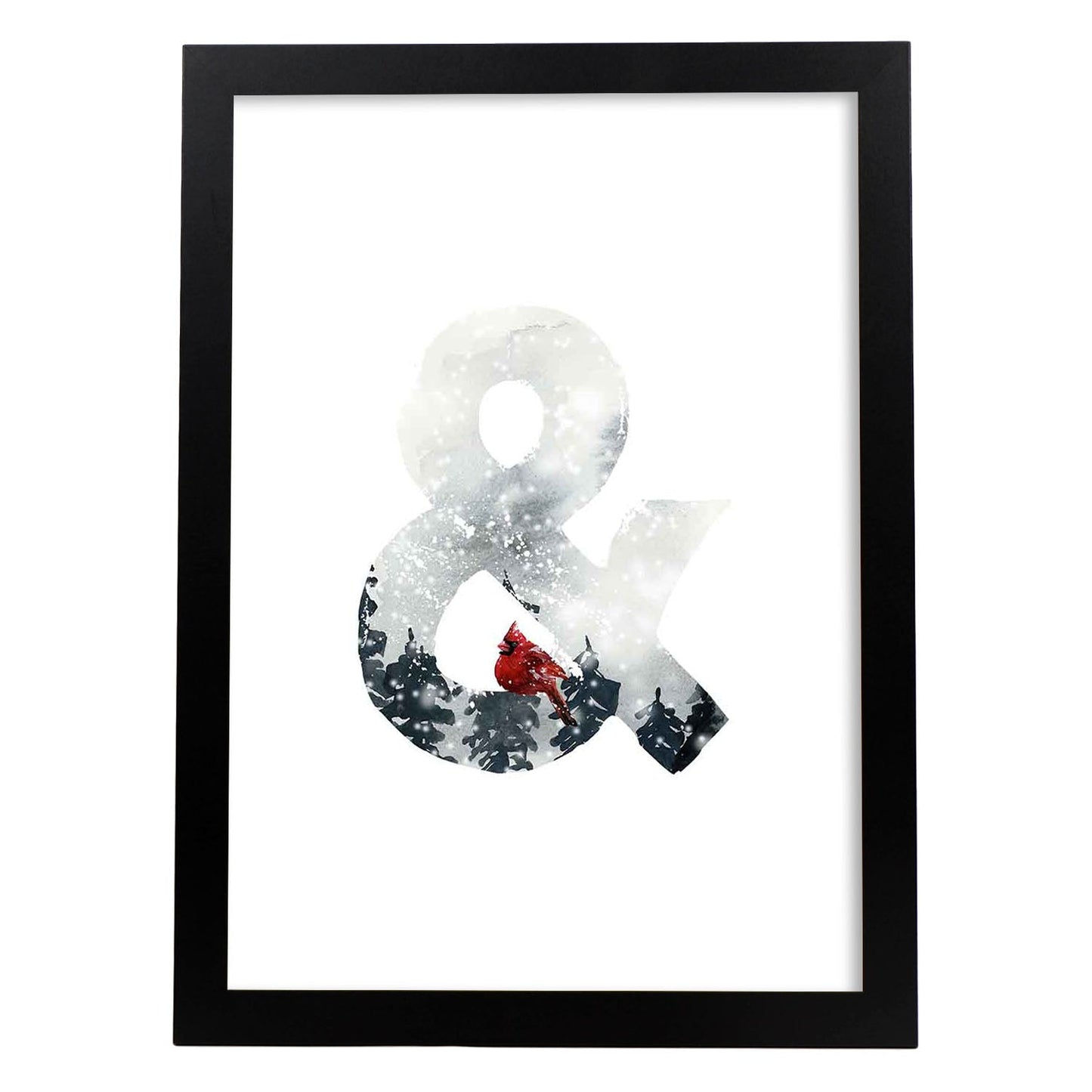 Poster de letra &. Lámina estilo Invierno con imágenes del alfabeto.-Artwork-Nacnic-A3-Marco Negro-Nacnic Estudio SL
