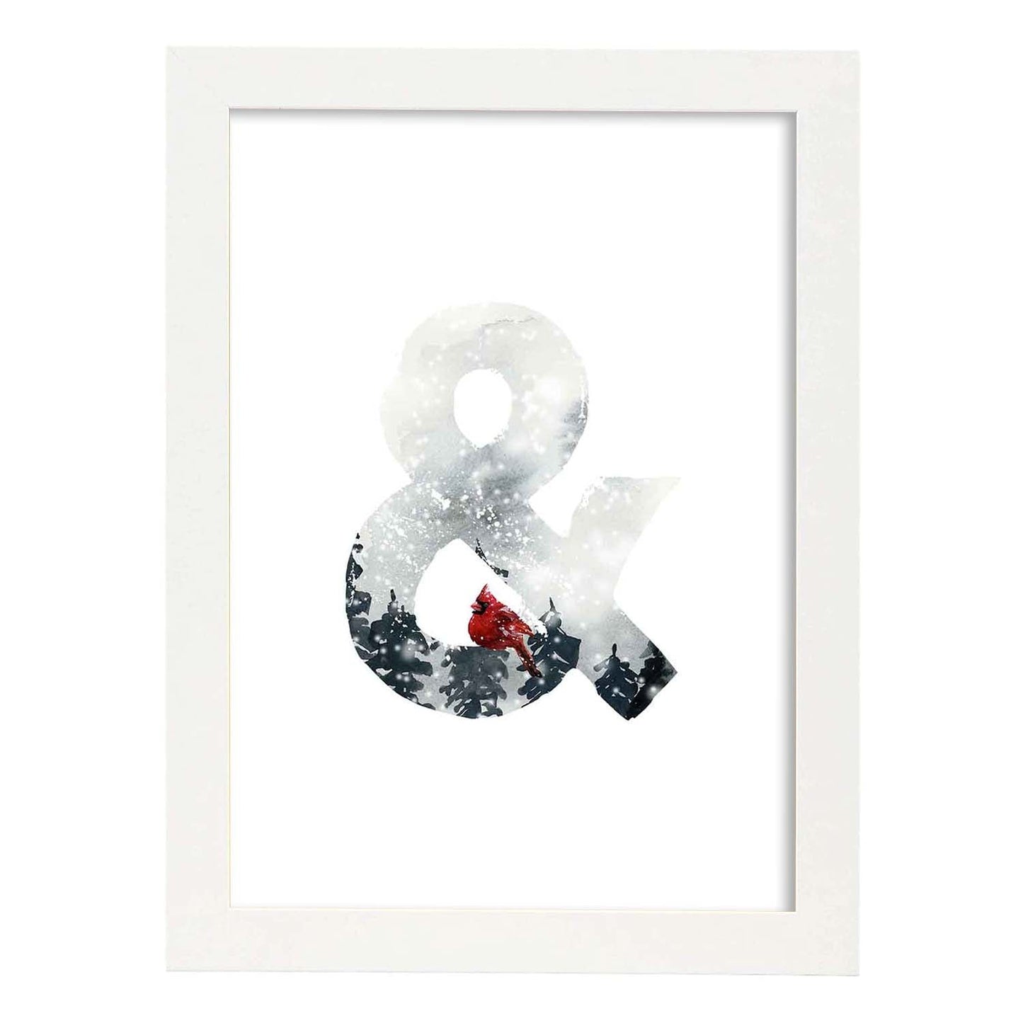 Poster de letra &. Lámina estilo Invierno con imágenes del alfabeto.-Artwork-Nacnic-A4-Marco Blanco-Nacnic Estudio SL