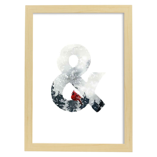 Poster de letra &. Lámina estilo Invierno con imágenes del alfabeto.-Artwork-Nacnic-A4-Marco Madera clara-Nacnic Estudio SL