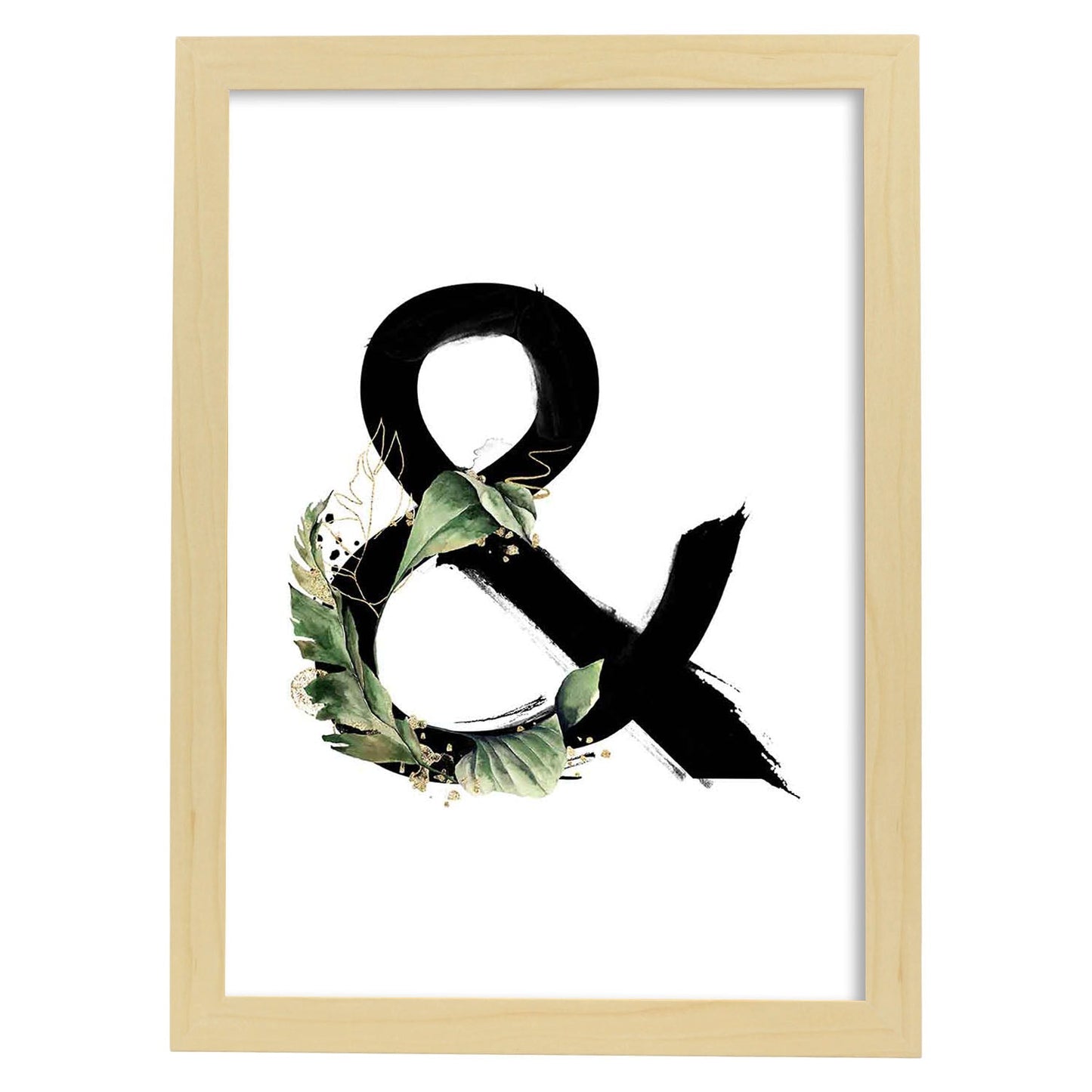 Poster de letra &. Lámina estilo Jungla Negra con imágenes del alfabeto.-Artwork-Nacnic-A3-Marco Madera clara-Nacnic Estudio SL
