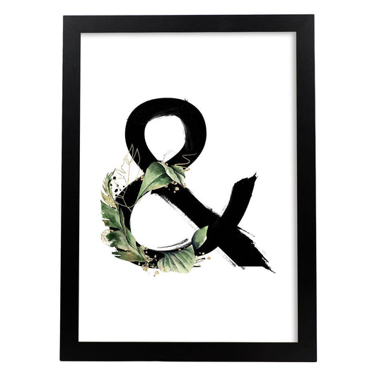 Poster de letra &. Lámina estilo Jungla Negra con imágenes del alfabeto.-Artwork-Nacnic-A4-Marco Negro-Nacnic Estudio SL
