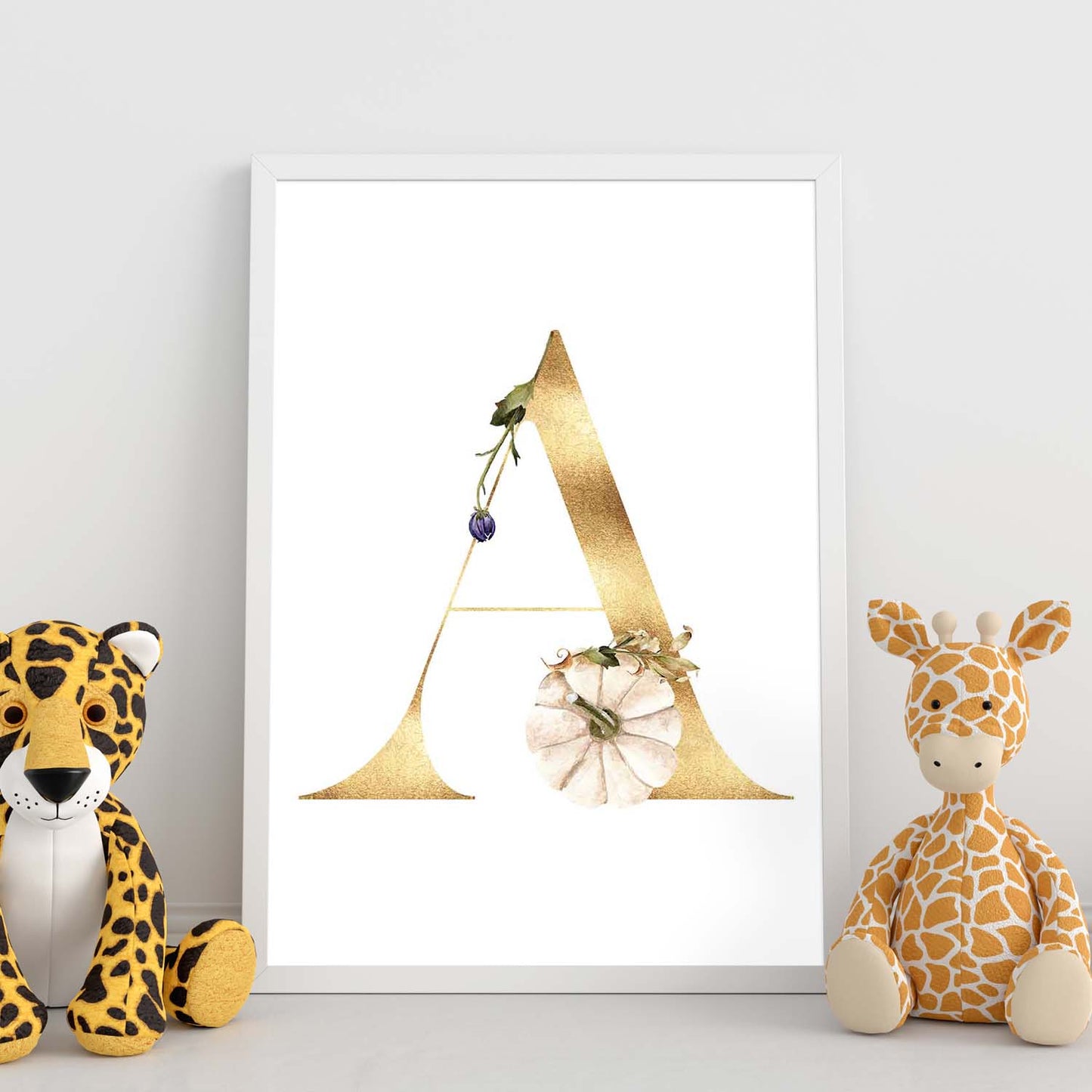 Poster de letra A. Lámina estilo Dorado Floral con imágenes del alfabeto.-Artwork-Nacnic-Nacnic Estudio SL
