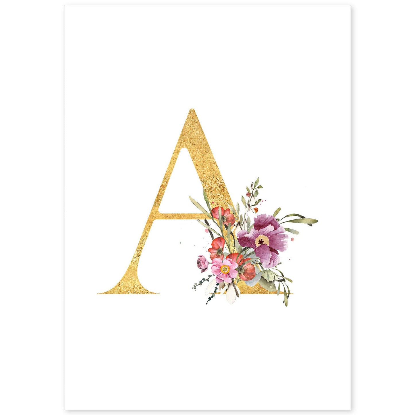 Poster de letra A. Lámina estilo Dorado Rosa con imágenes del alfabeto.-Artwork-Nacnic-A4-Sin marco-Nacnic Estudio SL