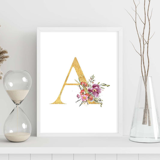 Poster de letra A. Lámina estilo Dorado Rosa con imágenes del alfabeto.-Artwork-Nacnic-Nacnic Estudio SL