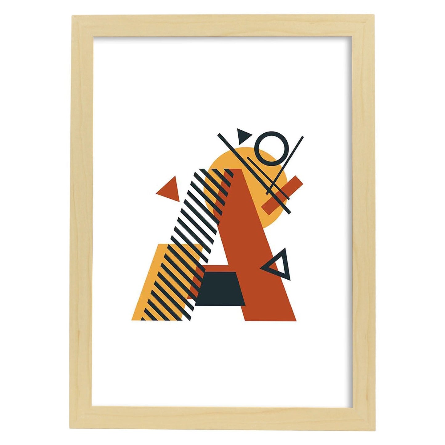 Poster de letra A. Lámina estilo Geometria con formas con imágenes del alfabeto.-Artwork-Nacnic-A3-Marco Madera clara-Nacnic Estudio SL