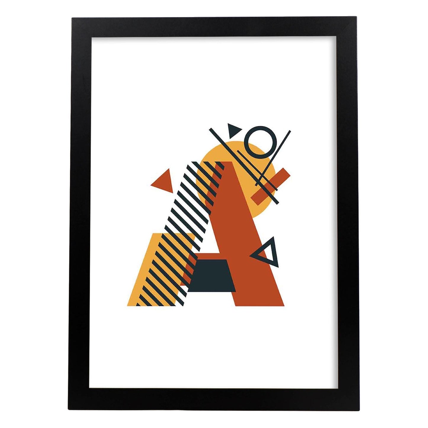 Poster de letra A. Lámina estilo Geometria con formas con imágenes del alfabeto.-Artwork-Nacnic-A3-Marco Negro-Nacnic Estudio SL