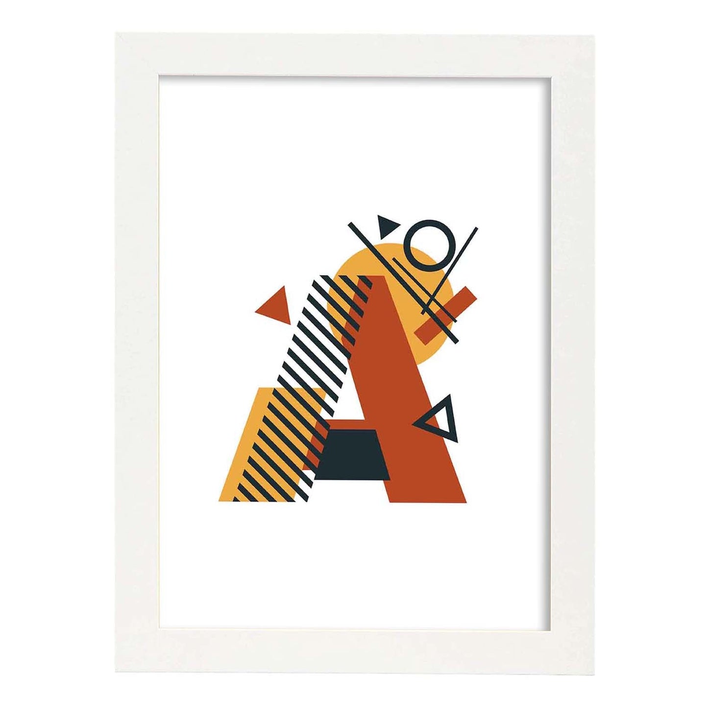 Poster de letra A. Lámina estilo Geometria con formas con imágenes del alfabeto.-Artwork-Nacnic-A4-Marco Blanco-Nacnic Estudio SL