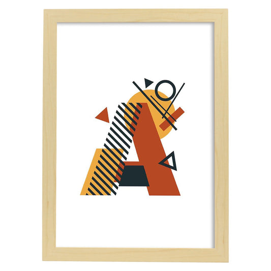 Poster de letra A. Lámina estilo Geometria con formas con imágenes del alfabeto.-Artwork-Nacnic-A4-Marco Madera clara-Nacnic Estudio SL