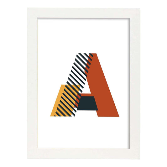 Poster de letra A. Lámina estilo Geometria con imágenes del alfabeto.-Artwork-Nacnic-A4-Marco Blanco-Nacnic Estudio SL