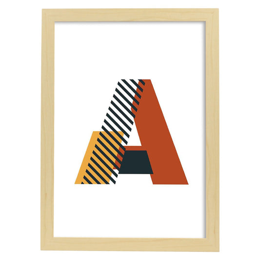 Poster de letra A. Lámina estilo Geometria con imágenes del alfabeto.-Artwork-Nacnic-A4-Marco Madera clara-Nacnic Estudio SL