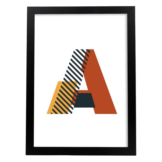 Poster de letra A. Lámina estilo Geometria con imágenes del alfabeto.-Artwork-Nacnic-A4-Marco Negro-Nacnic Estudio SL
