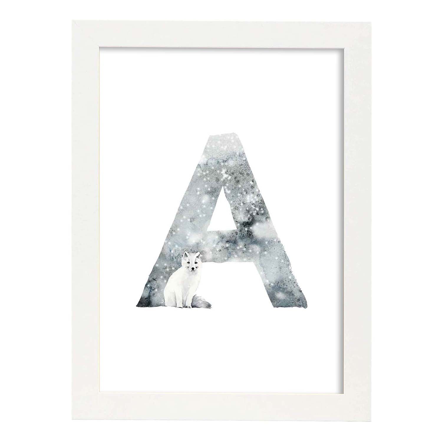 Poster de letra A. Lámina estilo Invierno con imágenes del alfabeto.-Artwork-Nacnic-A3-Marco Blanco-Nacnic Estudio SL