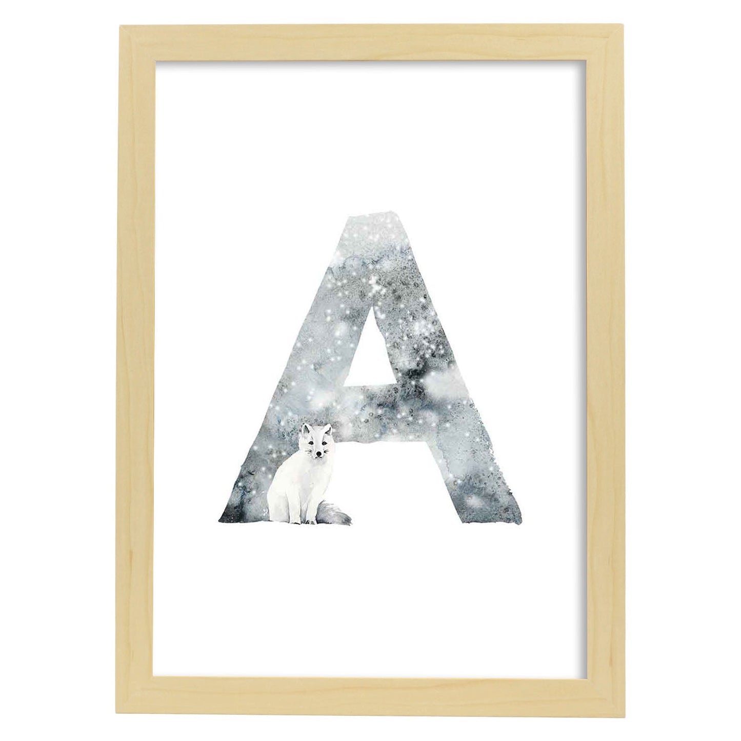 Poster de letra A. Lámina estilo Invierno con imágenes del alfabeto.-Artwork-Nacnic-A3-Marco Madera clara-Nacnic Estudio SL