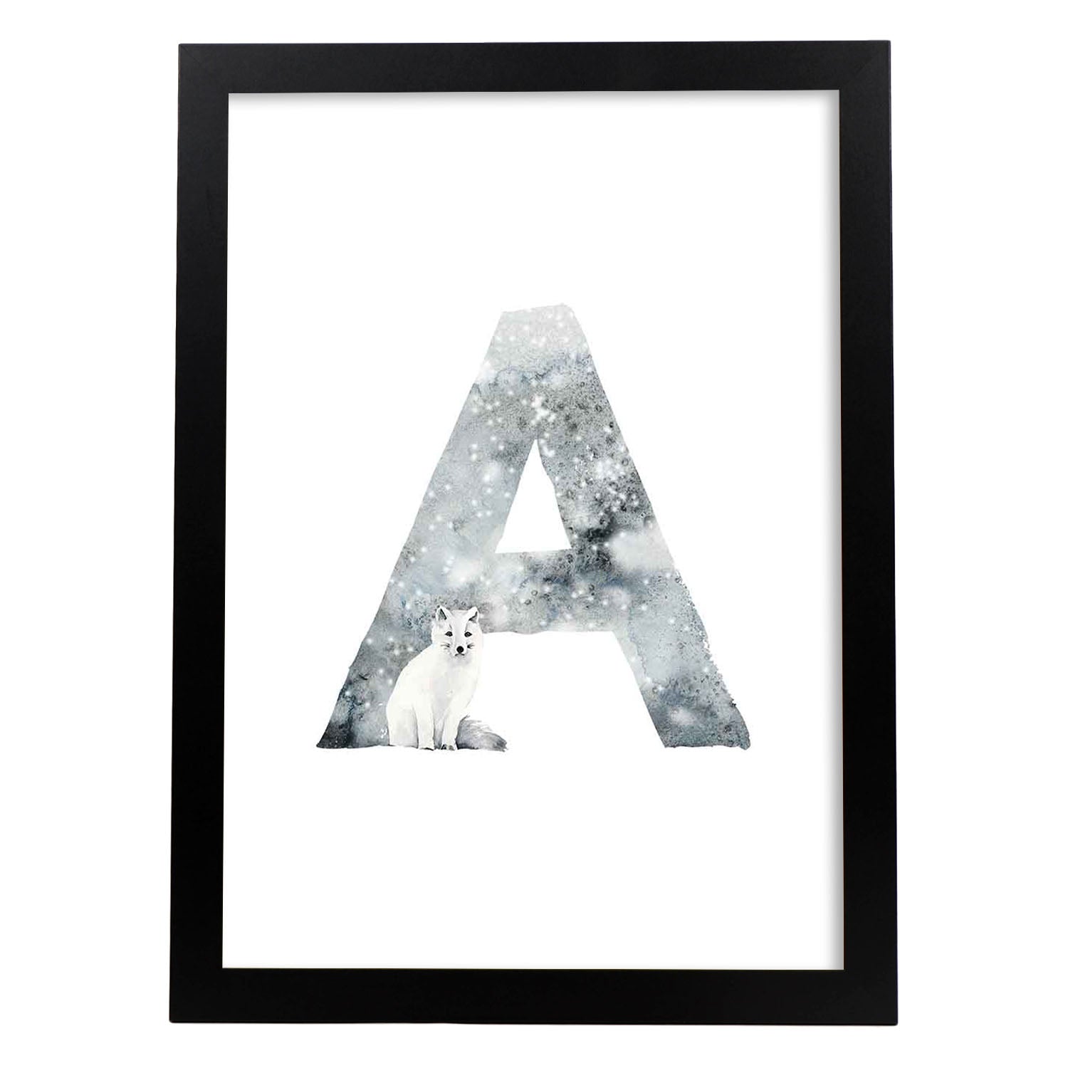 Poster de letra A. Lámina estilo Invierno con imágenes del alfabeto.-Artwork-Nacnic-A3-Marco Negro-Nacnic Estudio SL