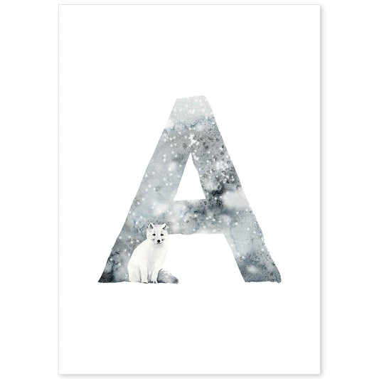 Poster de letra A. Lámina estilo Invierno con imágenes del alfabeto.-Artwork-Nacnic-A4-Sin marco-Nacnic Estudio SL