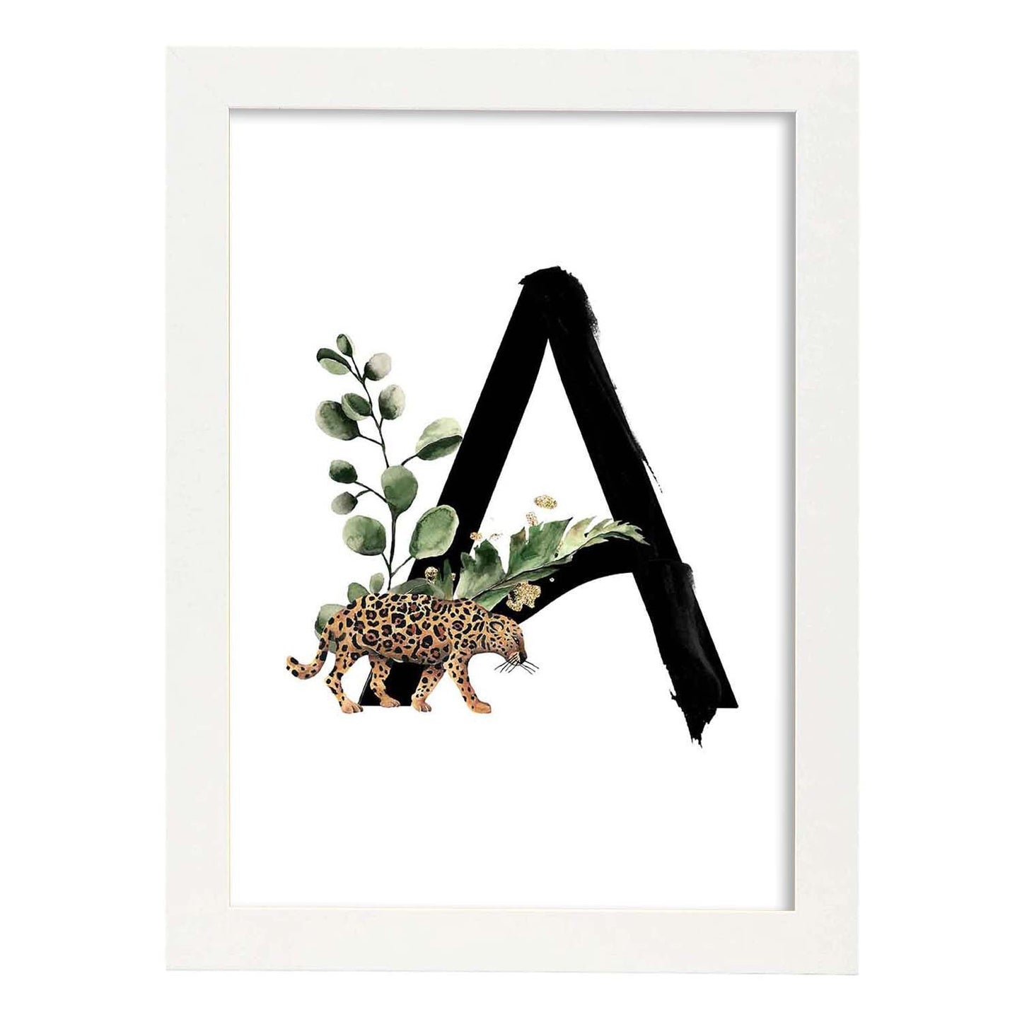 Poster de letra A. Lámina estilo Jungla Negra con imágenes del alfabeto.-Artwork-Nacnic-A3-Marco Blanco-Nacnic Estudio SL