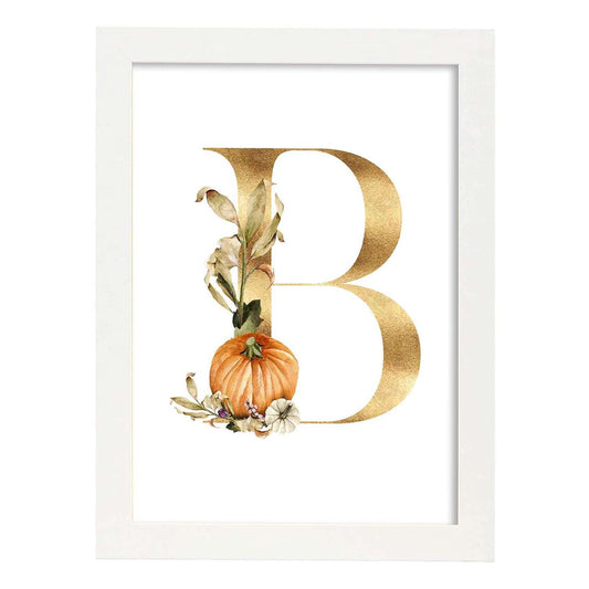 Poster de letra B. Lámina estilo Dorado Floral con imágenes del alfabeto.-Artwork-Nacnic-A4-Marco Blanco-Nacnic Estudio SL