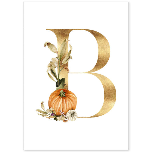 Poster de letra B. Lámina estilo Dorado Floral con imágenes del alfabeto.-Artwork-Nacnic-A4-Sin marco-Nacnic Estudio SL