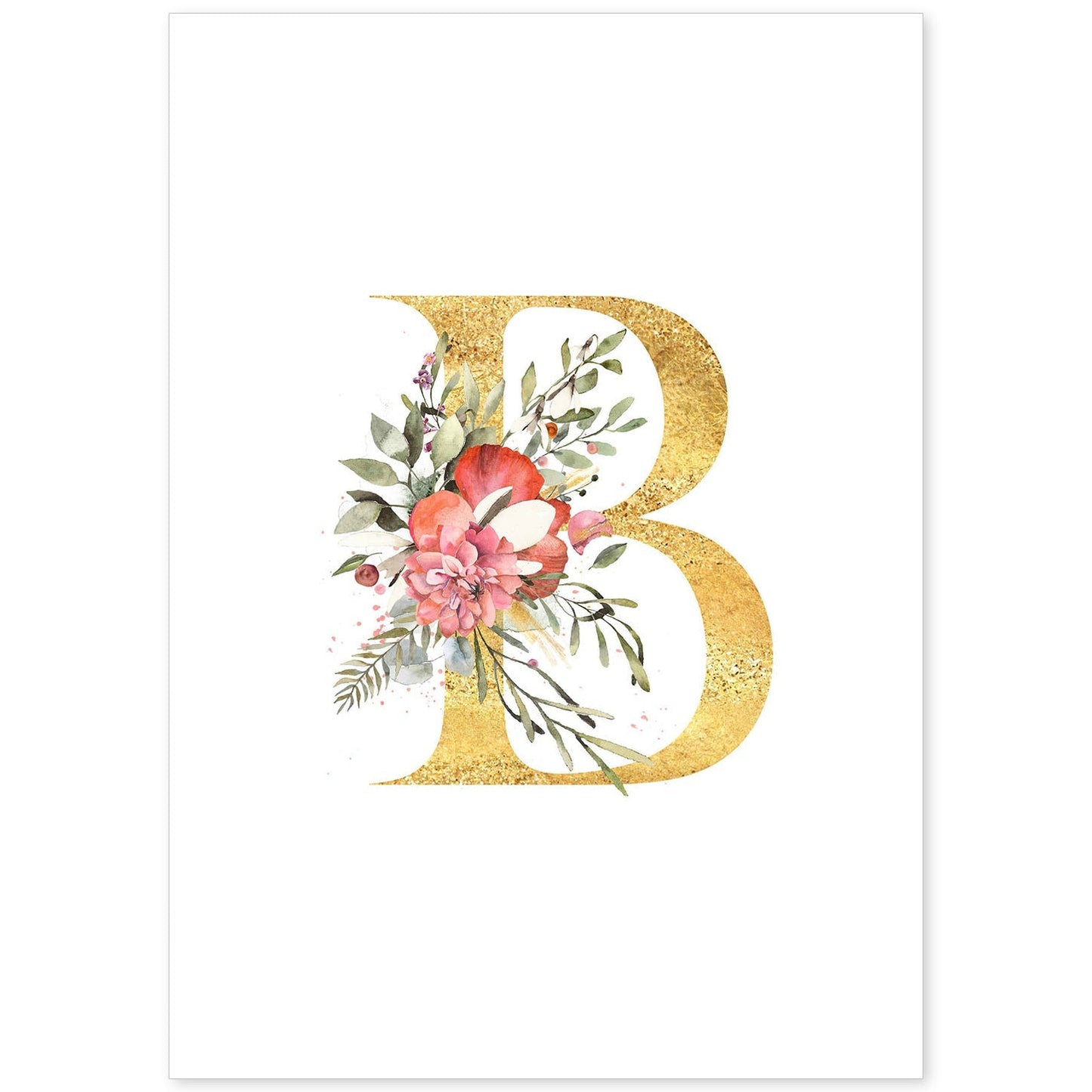Poster de letra B. Lámina estilo Dorado Rosa con imágenes del alfabeto.-Artwork-Nacnic-A4-Sin marco-Nacnic Estudio SL