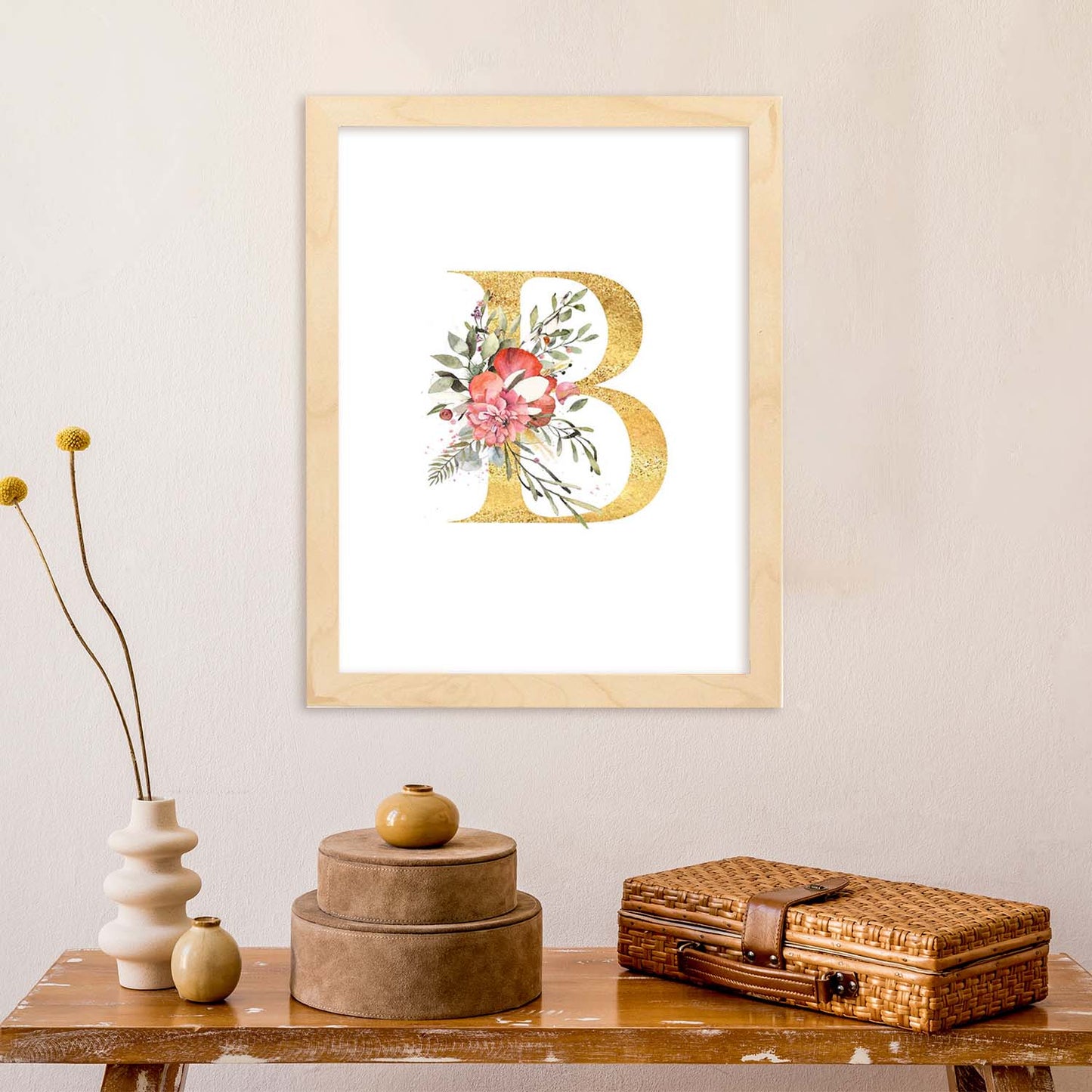 Poster de letra B. Lámina estilo Dorado Rosa con imágenes del alfabeto.-Artwork-Nacnic-Nacnic Estudio SL