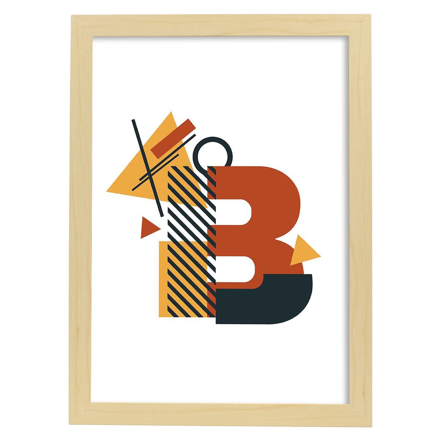 Poster de letra B. Lámina estilo Geometria con formas con imágenes del alfabeto.-Artwork-Nacnic-A3-Marco Madera clara-Nacnic Estudio SL