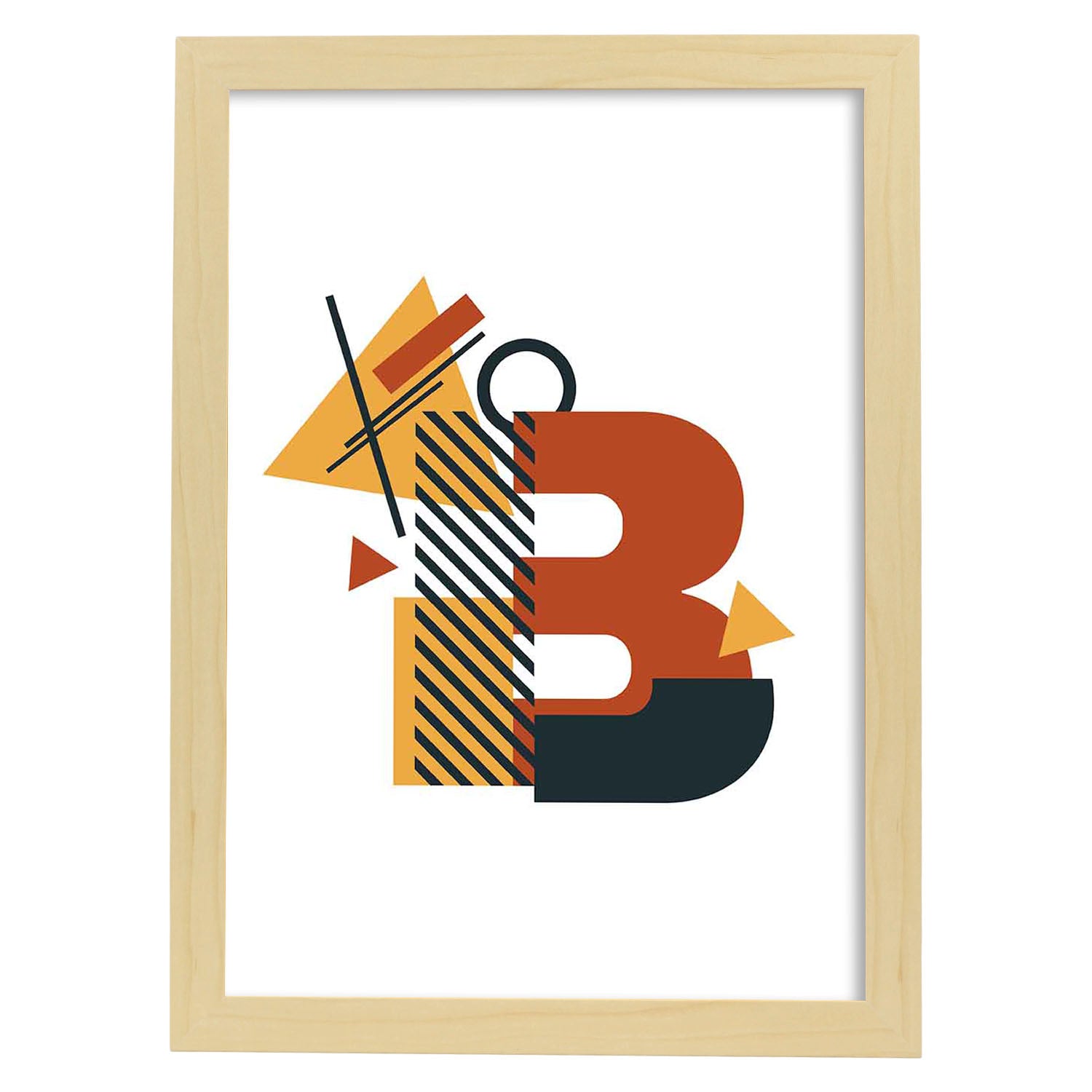 Poster de letra B. Lámina estilo Geometria con formas con imágenes del alfabeto.-Artwork-Nacnic-A4-Marco Madera clara-Nacnic Estudio SL