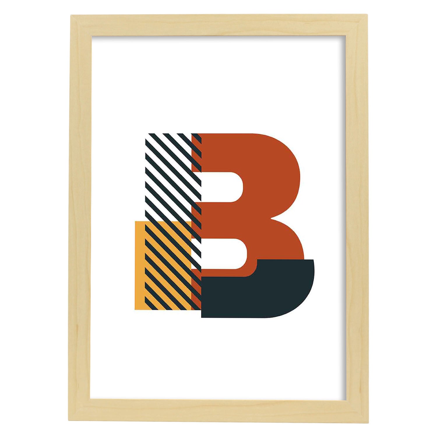 Poster de letra B. Lámina estilo Geometria con imágenes del alfabeto.-Artwork-Nacnic-A3-Marco Madera clara-Nacnic Estudio SL