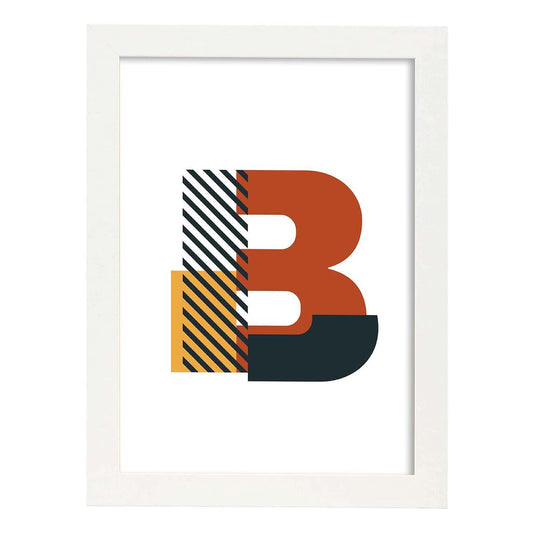 Poster de letra B. Lámina estilo Geometria con imágenes del alfabeto.-Artwork-Nacnic-A4-Marco Blanco-Nacnic Estudio SL