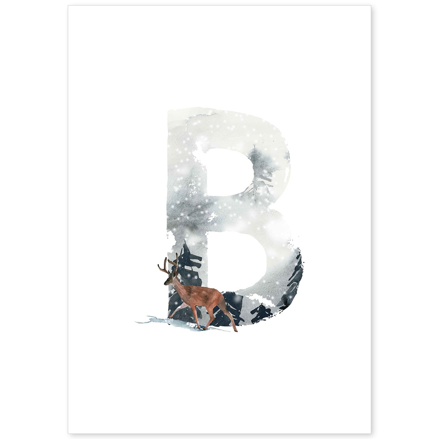 Poster de letra B. Lámina estilo Invierno con imágenes del alfabeto.-Artwork-Nacnic-A4-Sin marco-Nacnic Estudio SL